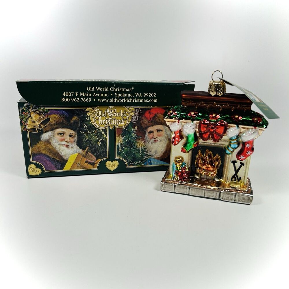 Old World Christmas Tree Holiday Hearth Glass Blown Ornament Fireplace NWT OWC